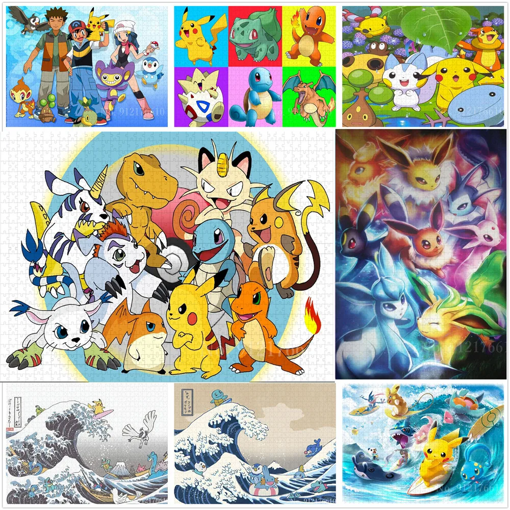 

Pikachu Puzzle Anime 1000/500/300 Pieces Pokemon Wooden Jigsaw Puzzles Toys for Children Restless Board Games Educational Toys