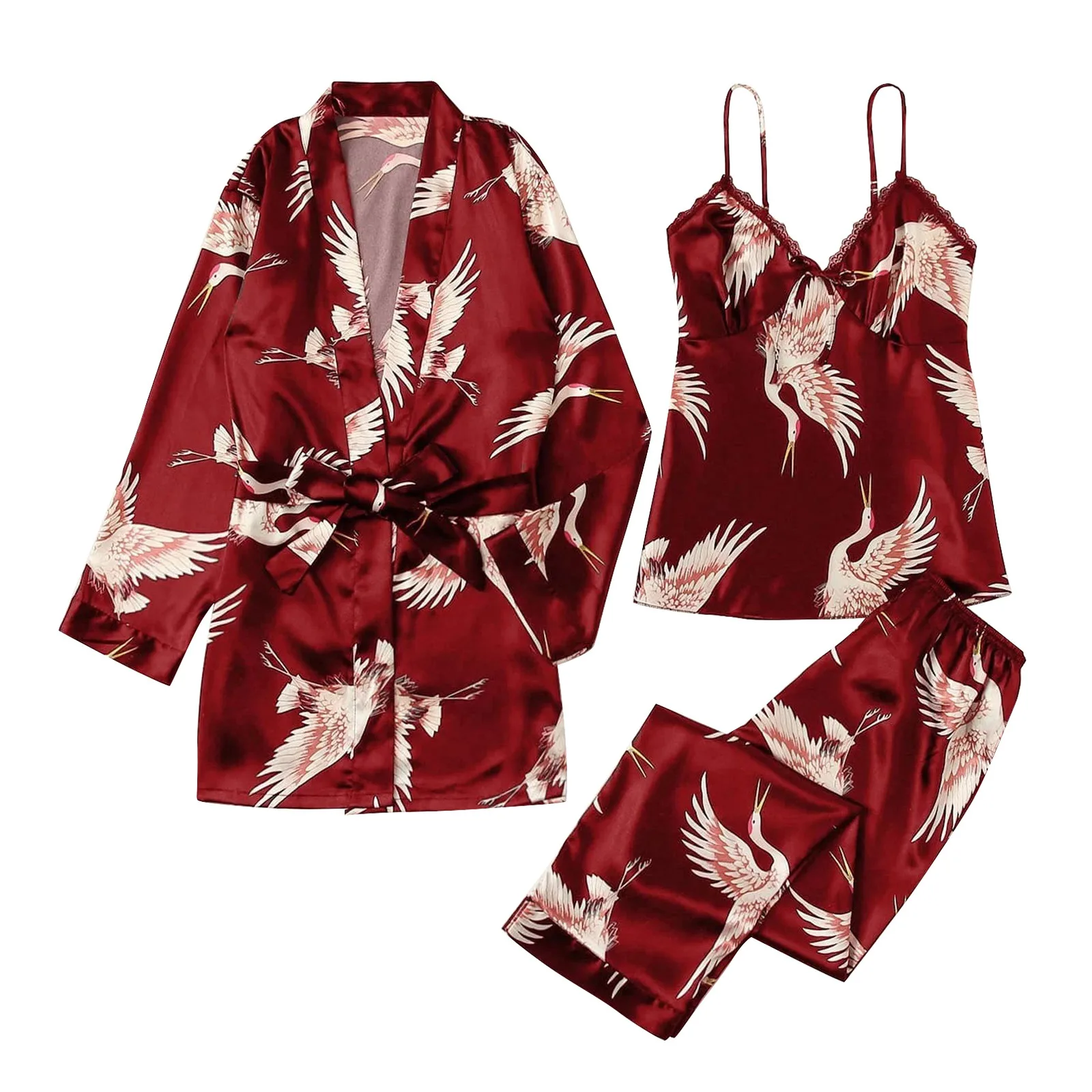 

3 шт. шелковый халат, женский кружевной пижамный комплект, женская одежда, Женский Пижамный костюм, Весенняя ночная рубашка