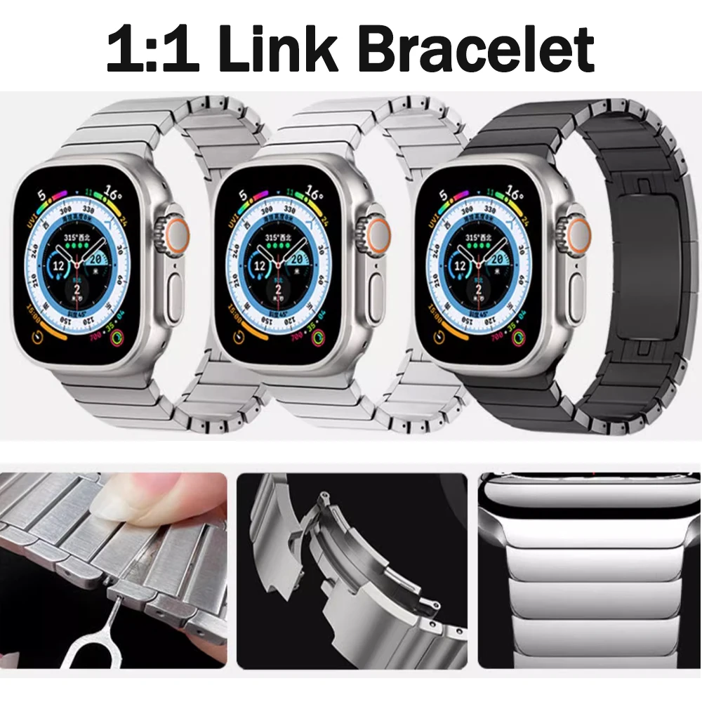

Strap For Apple Watch band 44mm 45mm 49mm 40mm 42mm 41mm 38 44 mm 1:1 Link Bracelet Box correa iWatch series 8 7 Ultra 6 5 4 SE