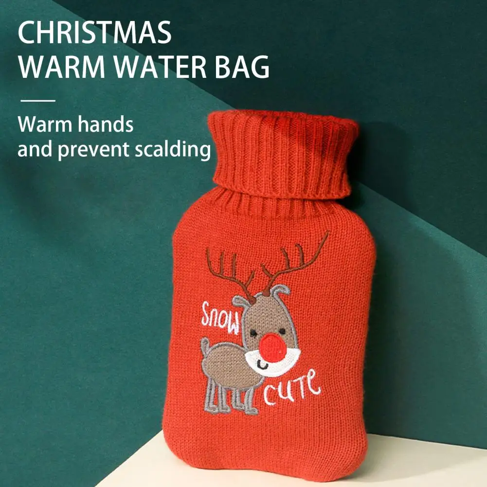 

1000ml Hot Water Bottle Knitted Cover Rubber Thickened Hand Warmer Water Injection Winter Home Warm Supplies Christmas Gifts