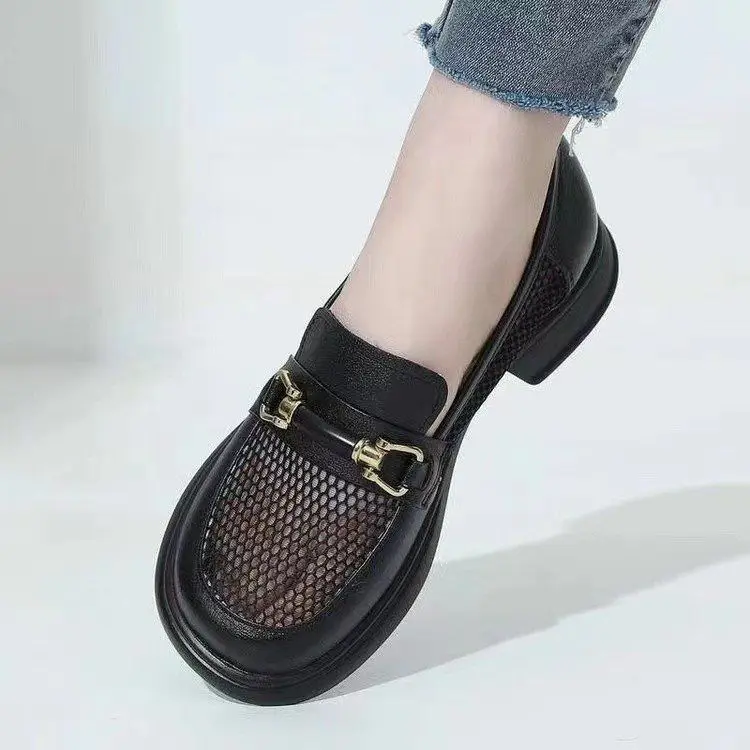 2023 New Summer Hollow Sandals Women's Soft Sole Single Shoes Fashion Round Head Slip-on shoe Shoes Mesh Breathable