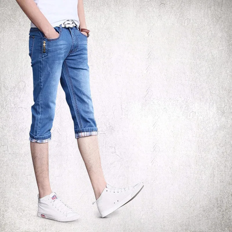Summer 2022 Teenagers Casual Students Denim Shorts Trendy Men's Half-length Pants Slim Cropped Jeans Thin Men's Trendy Breeches