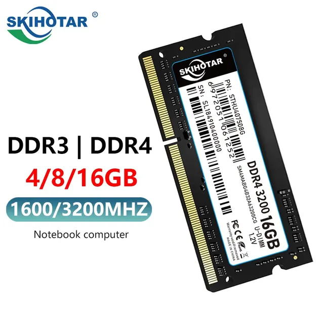 SKIHOTAR DDR3 DDR4 SoDimm Ram Notebook Memory Module DDR3 4GB 8GB 16GB 1333MHZ 1600MHZ 3200MHZ PC4 Memoria RAMS