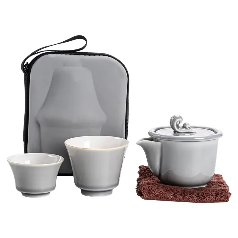 【CHIMU HOME】Набор для чаепития HAILANG в японском стиле с глазурью цвета ледяной серы, портативный, для улицы, один чайник и две чашки (art.: 3920db57356cf) - 3920db57356cf