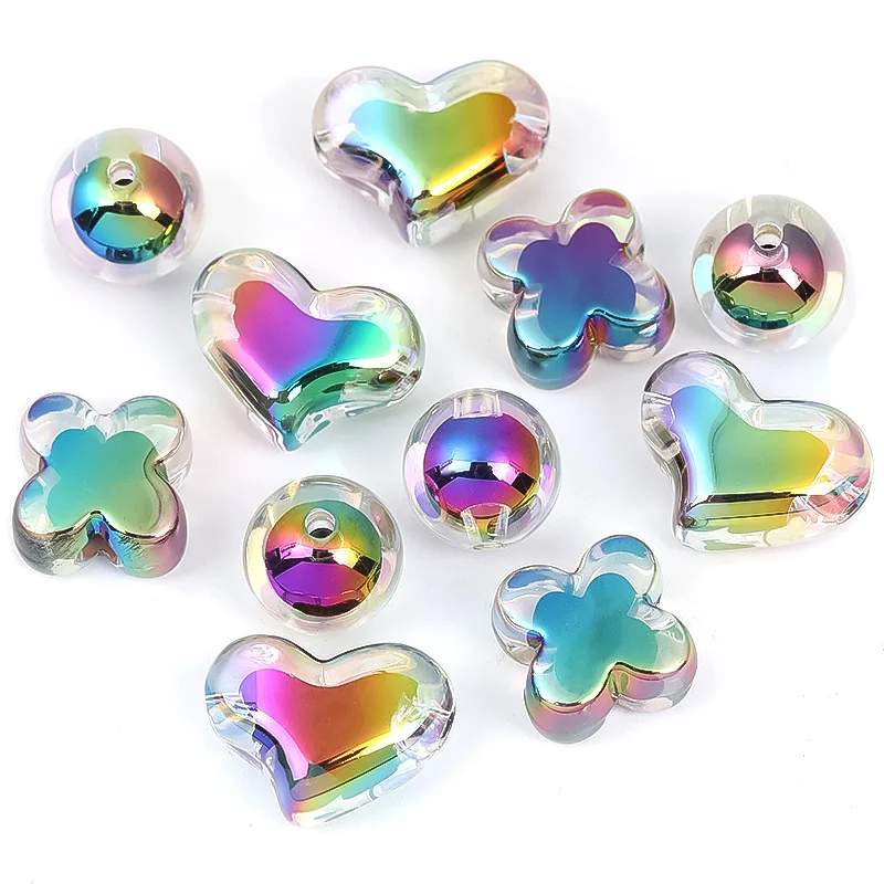 

Newest High Quality 90pcs UV Coated Acrylic Love Heart Clover Flower Round Gumball Jwelry Beads Fit Bracelet Necklace Earring