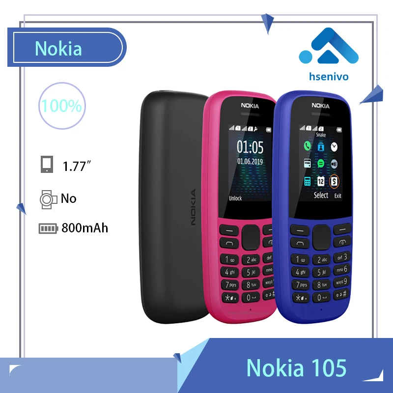 

Nokia 105 (2019) Refurbished-Unlocked Original Single SIM Card / Dual SIM Cards phone 2G GSM 800mAh Unlocked Cheap Celluar Phone