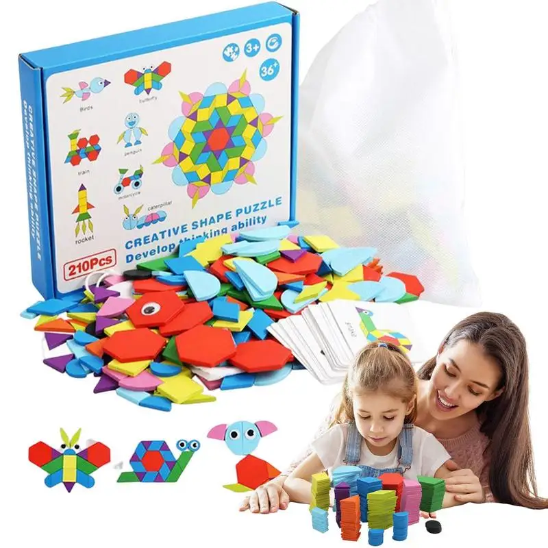 

Kids 210Pcs Wooden Jigsaw Puzzle Clever Board Baby Montessori Educational Learning Toys For Children Geometric Shape Tangram Toy