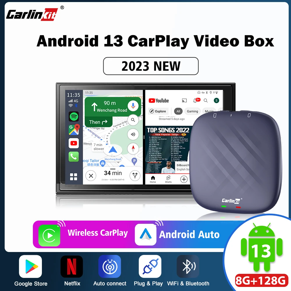 

CarlinKit Android 12 CarPlay Ai Box 8+128G Android Auto Wireless TV Box IPTV Netflix GPS WiFi Hotspot 4GLTE For OEM CarPlay Car