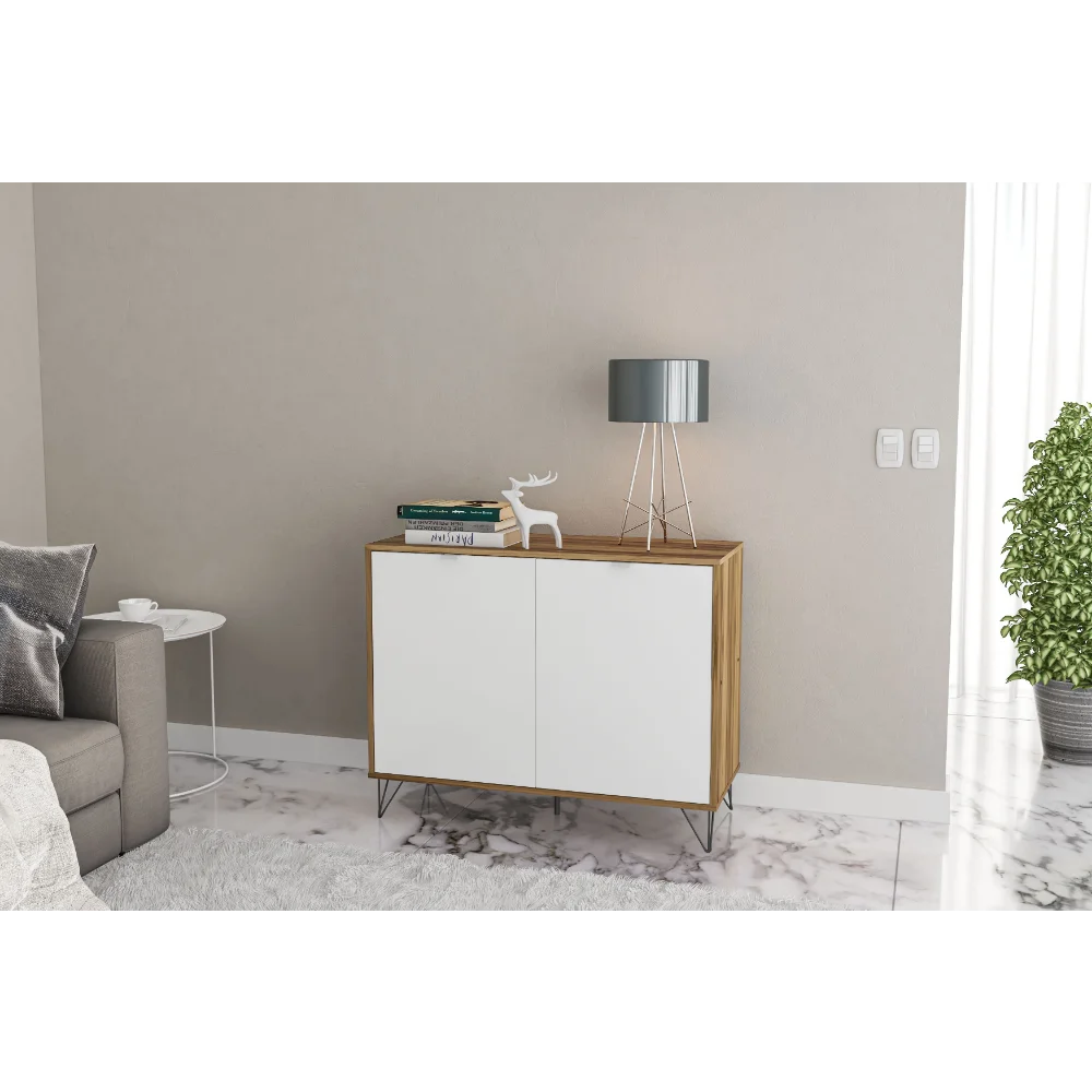 

Polifurniture Missouri 39 in. Wide Sideboard with 2 Doors, White and Light Brown