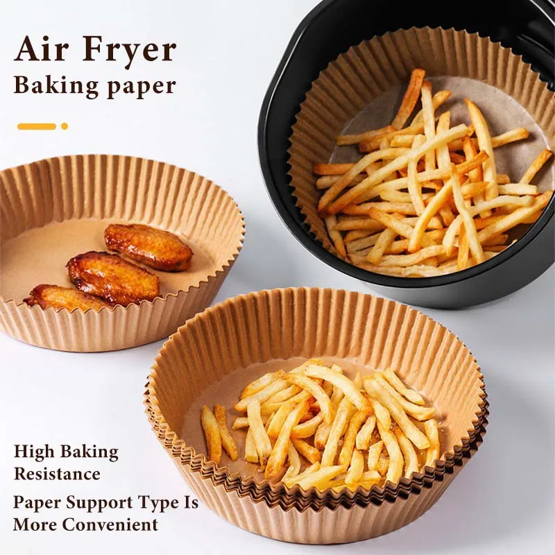 

100pcs Air Fryer Disposable Paper Liner Non-Stick Mat Steamer Round Paper Baking Mats Kitchen AirFryer Baking Accessories