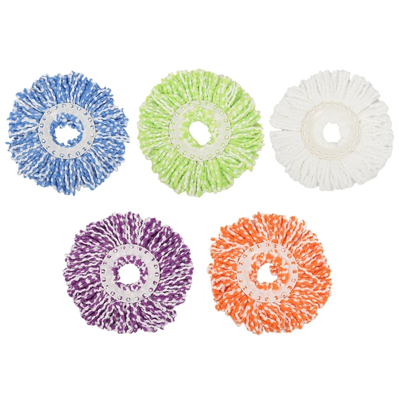 

Microfiber Cotton Spin Mop Heads Replacement - 5 Pack Refills Compatible 360 Spinning Magic Mops - Round Shape Standard Size Mul