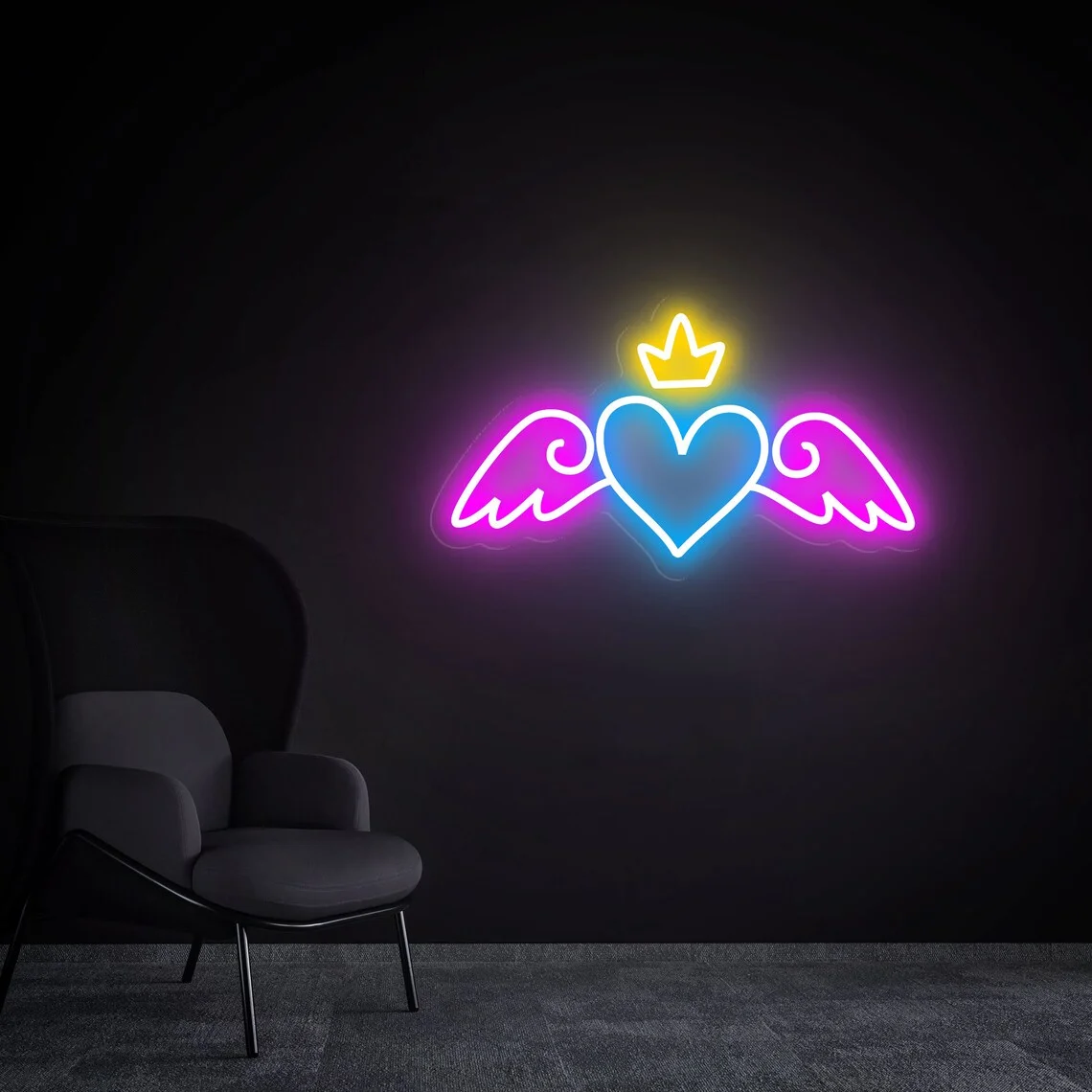 

Неоновая светодиодная подсветка в виде короны с крыльями сердца, украшение для детской комнаты, подарок для детской спальни, ночник, светодиодный неоновый декор в эстетическом стиле для комнаты на заказ