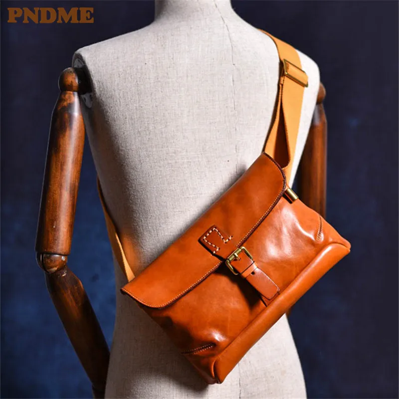 PNDME outdoor casual high-quality genuine leather men's messenger bag organizer designer luxury real cowhide teens shoulder bag