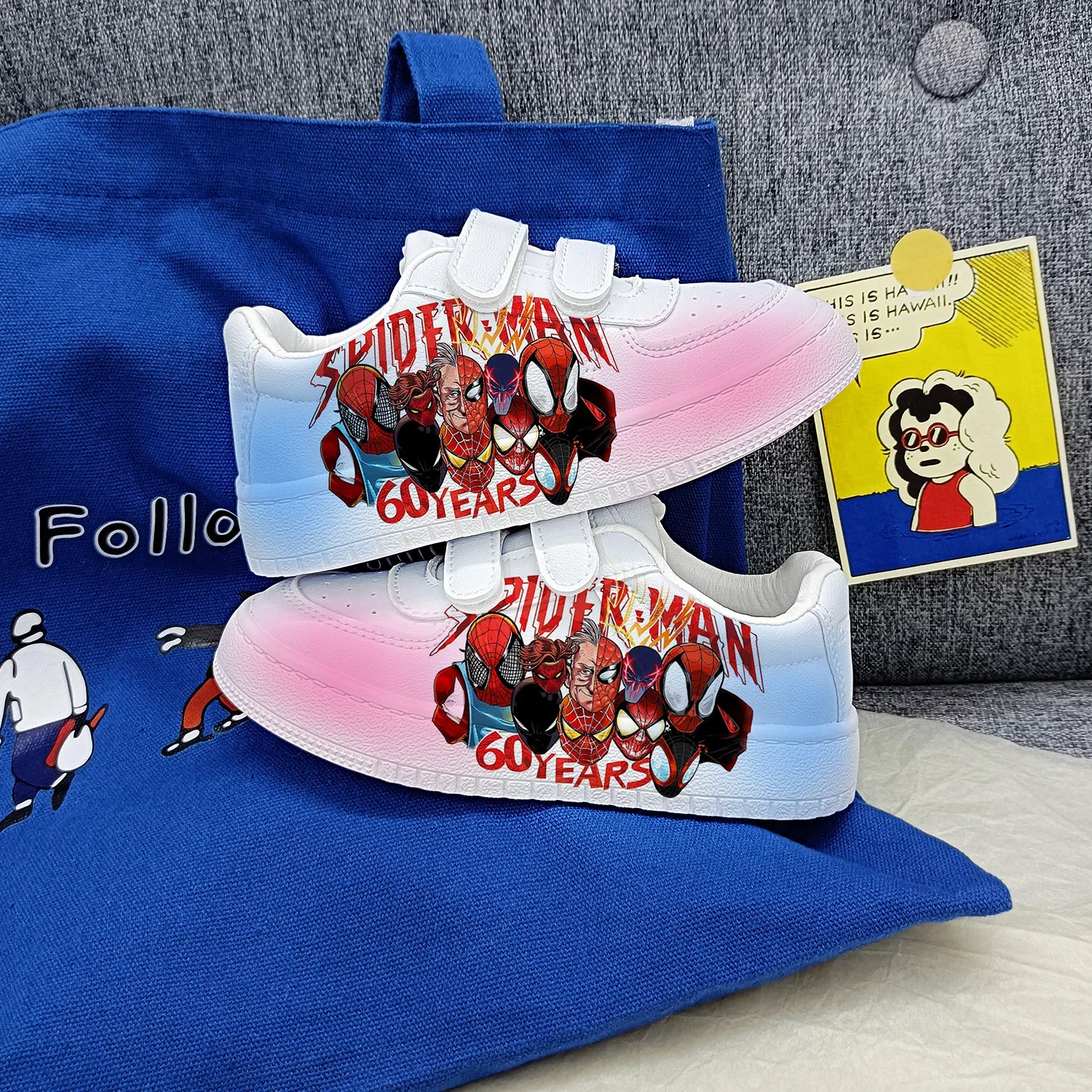 Милая повседневная обувь с рисунком Человека-паука Диснея мягкая спортивная в