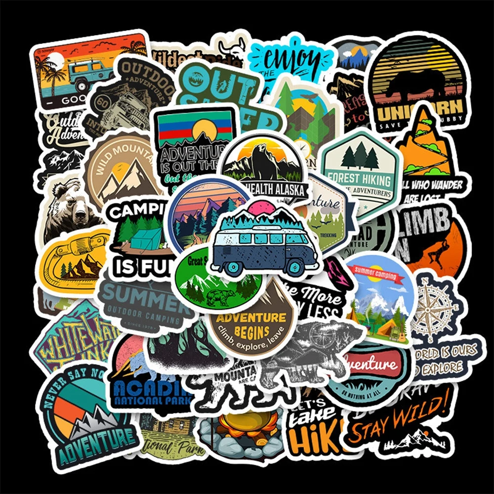 

10/25/50Pcs Outdoor Scenery Stickers Aesthetic For Laptop Suitcase Car Skateboard Cartoon Travel Adventure Sticker Funny Diy Toy