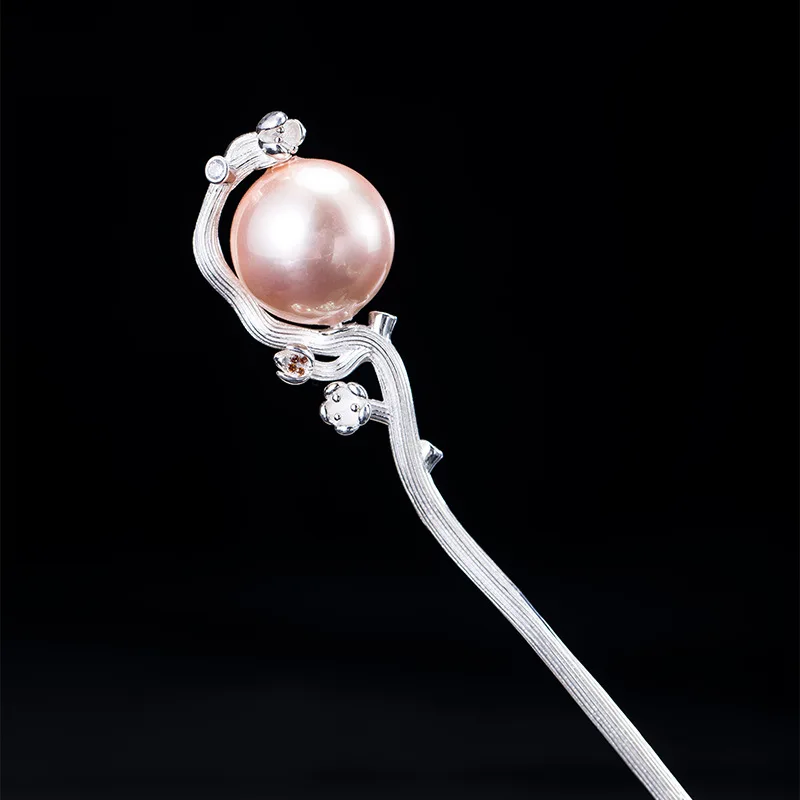 

925 Sterling Silver Freshwater Pearl Flower Hairpin Women Ancient Chinese Head Jewelry Plum Blossom Hanfu Hair Sticks FZ014