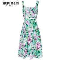 hepidem clothing beach 2pcs set women floral printed short straps tops and high waist pleated long skirt suit spring 69943