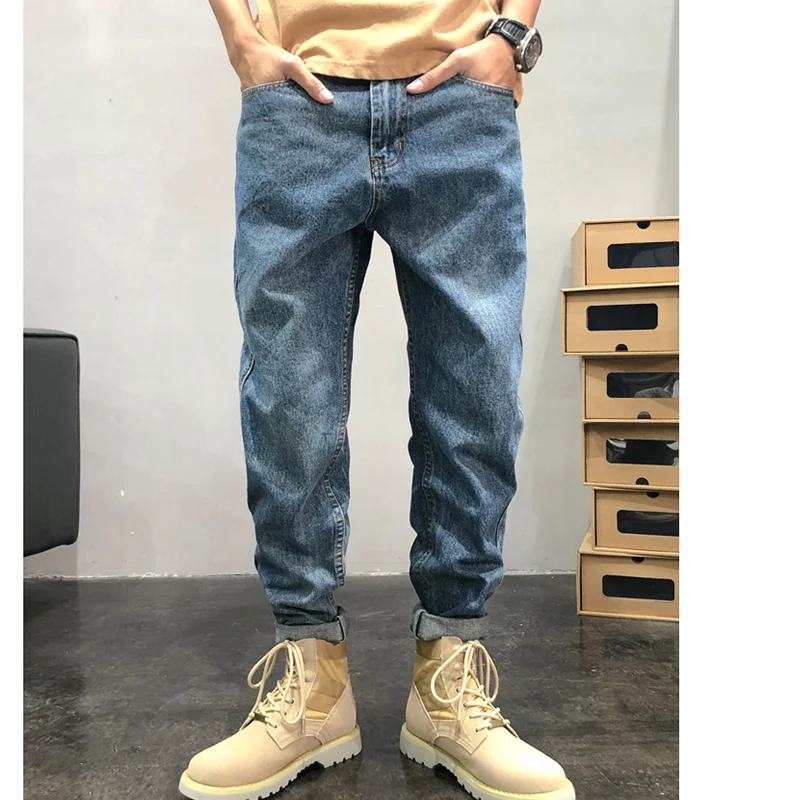 Streetwear Men Vintage Baggy Blue Jeans Large Straight Cylinder Casual Pants High Street Mopping The Floor Denim Trousers Summer