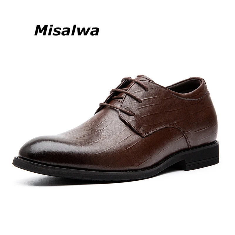 

Misalwa Flat /5CM Elevator Men Dress Shoes Genuine Leather Office Formal Shoes Male Derby Shoes Wedding