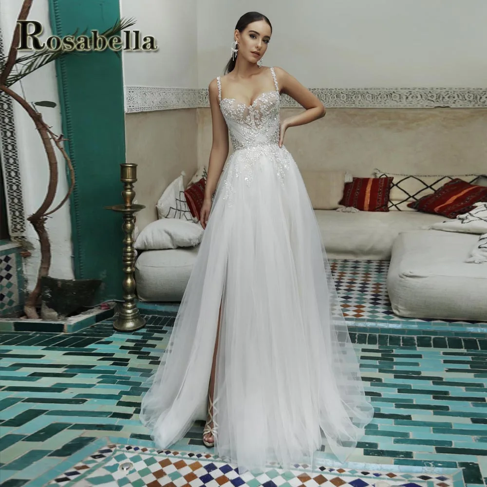 

ROSABELLA Glamorous Sexy Crystals Wedding Dresses For Women Illusion Appliques Vestidos De Novia Brautmode Personised Plus