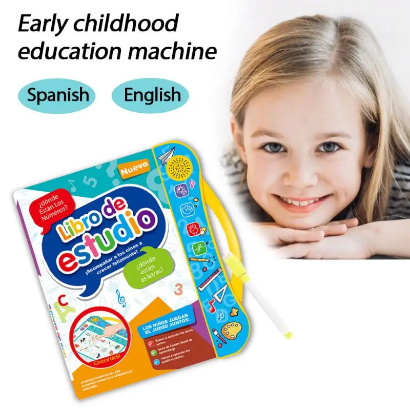 

Обучающая книга с голосом на английском и испанском языках для детей, развивающая головоломка с точками для чтения для раннего развития, Ум...