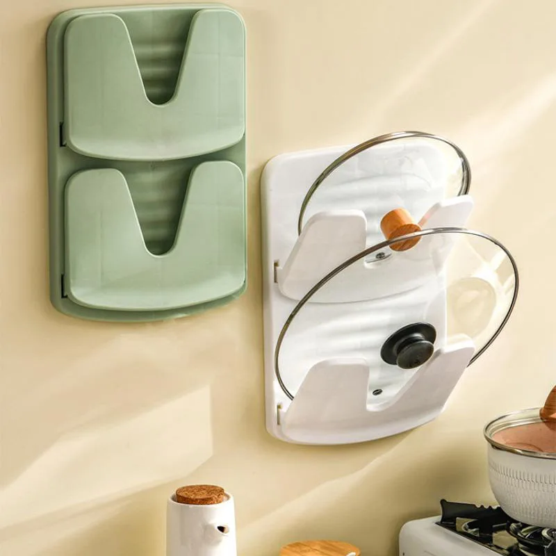 

Double Layer Pot Lid Holder Wall Mounted Pot Cover Rack Chop Board Organizer Foldable Storage Racks Self-Adhesive Pod Lid Shelf