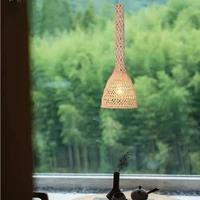 vintage handmade rattan led pendent light rustic style hanging lamps for ceiling chandeliers for bedroom home decoration