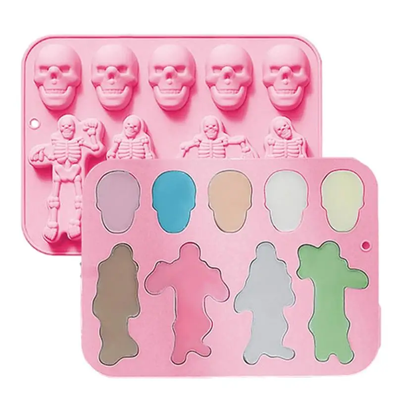 

Silicone Skull Mold Halloween Skull Skeleton Silicone Mold For Resin 9 Cavities Scary Skeleton Fondant Mold For Cupcake Top