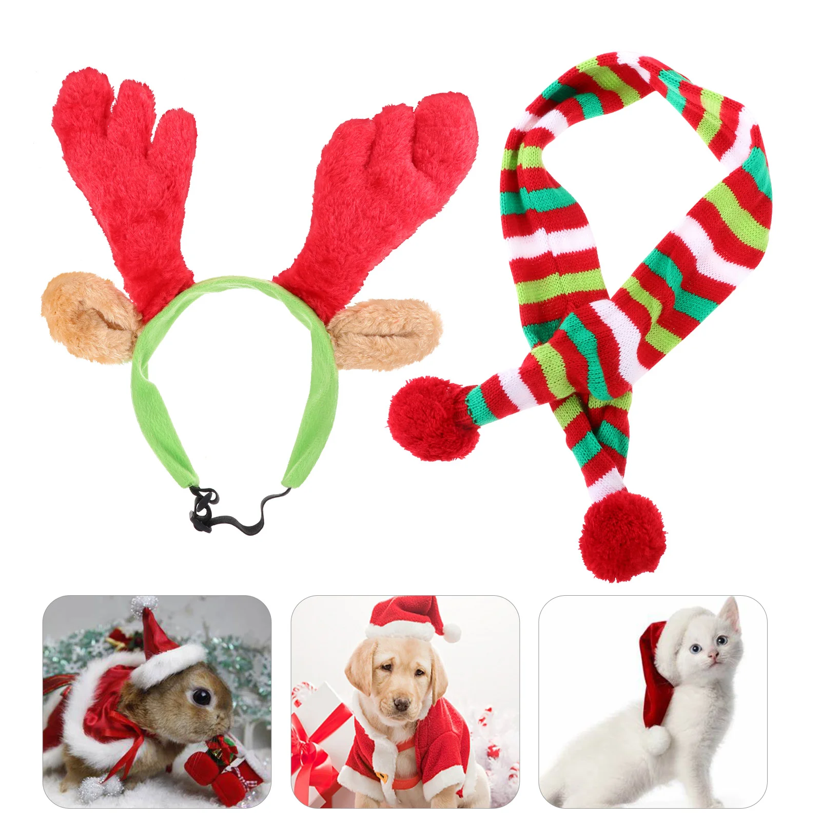

Pet Christmas Dog Reindeer Headband Costume Scarf Headwear Antlerself Cat Scarves Santa Hat Pom Holidayclothes Handband