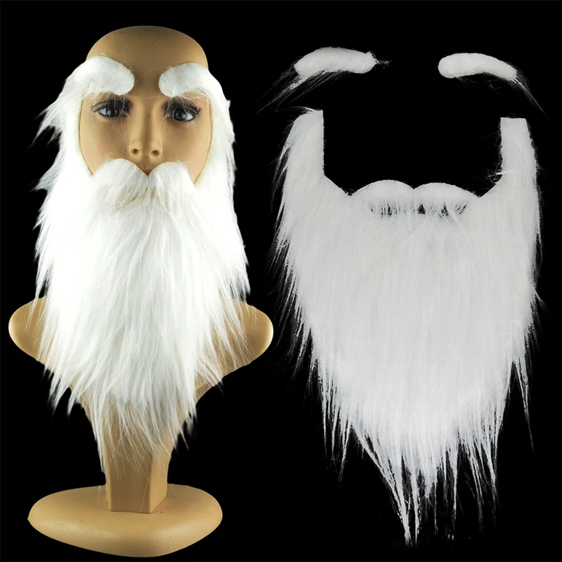 1Set Party Performance Props Santa Claus White Beard White Eyebrows Set Christmas Hallowee Xmas Party Decoration