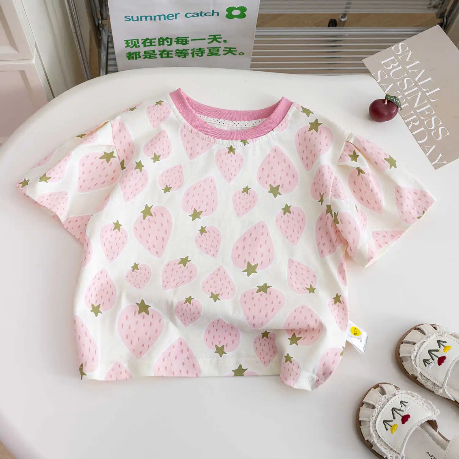 Футболка с коротким рукавом для девочек модный Свободный Топ круглым вырезом и