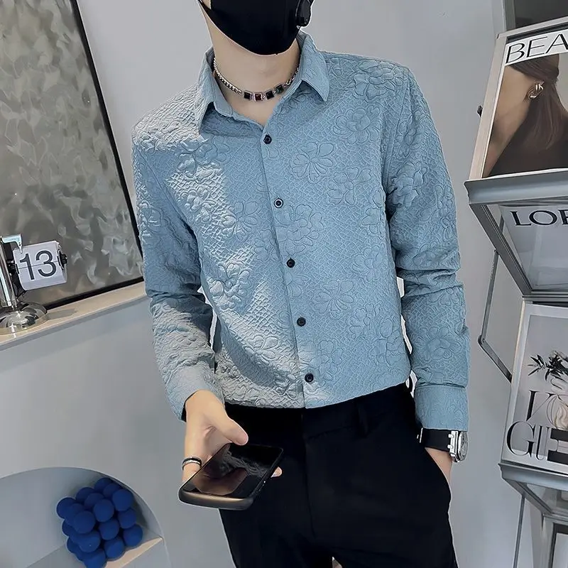 

Fashion Lapel Solid Color Button All-match Shirt Men's Clothing 2023 Spring New Loose Casual Tops Long Sleeve Korean Shirt