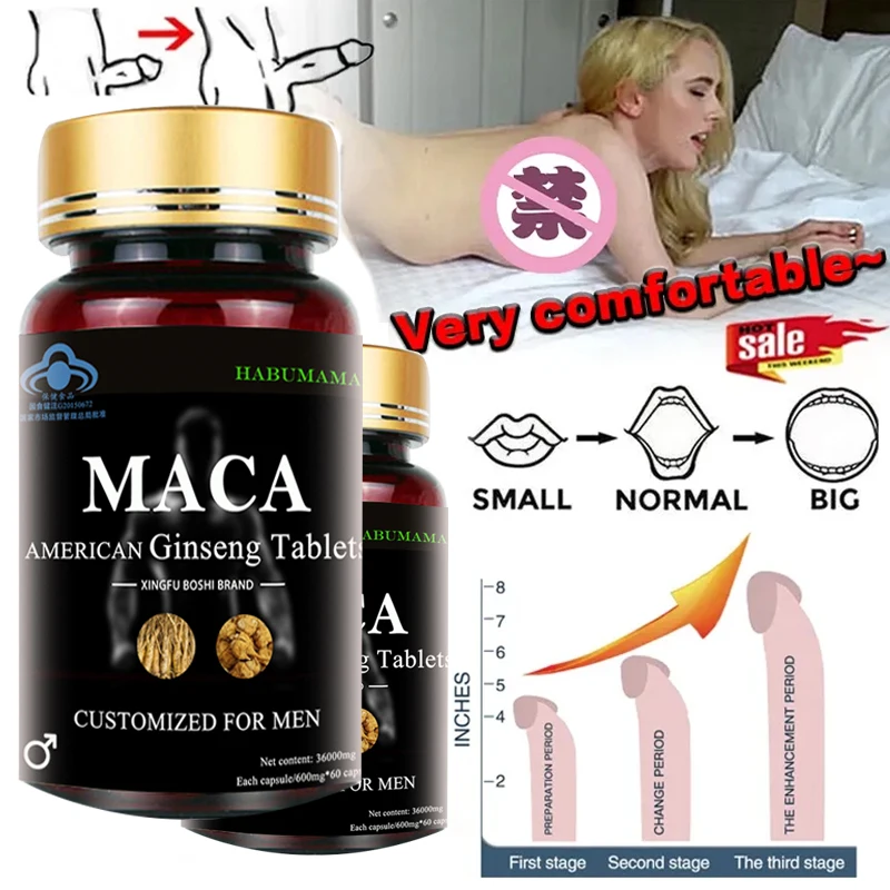 

60Pcs Maca American Ginseng Oyster Extract Tablets, Male Prolong Strong Erections Size Stamina Energy Booster Supplement