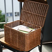 wicker storage basket hand woven storage box with lid sundries cosmetic organizer rectangular closet organizer laundry basket