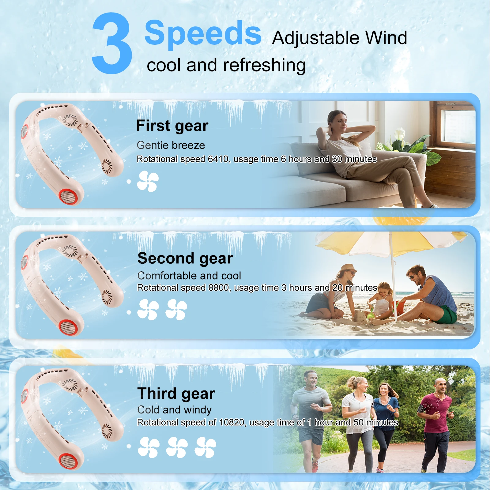 Складной Подвесной шейный вентилятор портативный мини 5000 мАч USB Перезаряжаемый