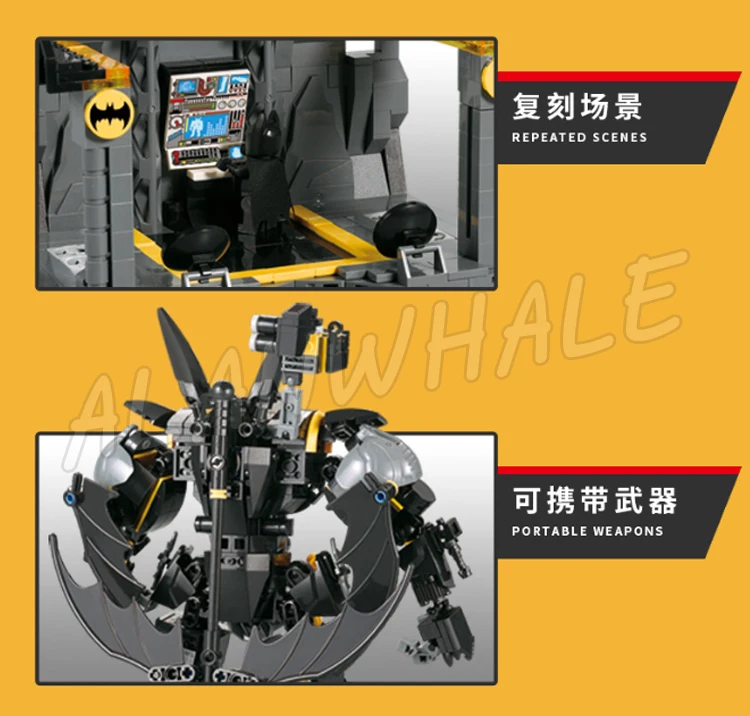 1181 шт. Super Fighter BatMech черные шарниры робота подвижная гаражная платформа база 7143