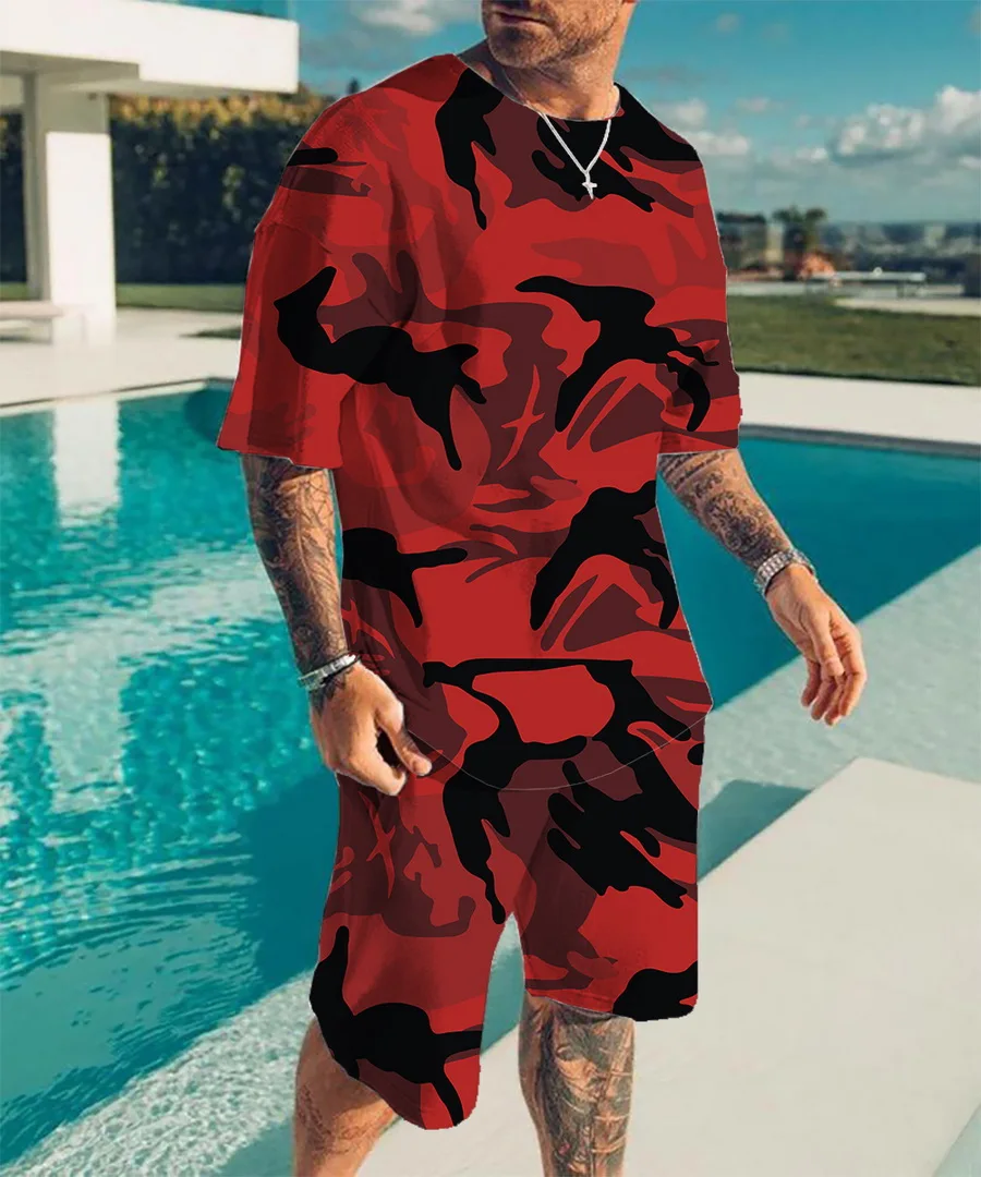 Two Men's Set Summer Sportswear T-shirt and Shorts Jogging Short Sleeve+Shorts Casual Sports Tracksuit 3D Print Oversize Clothes