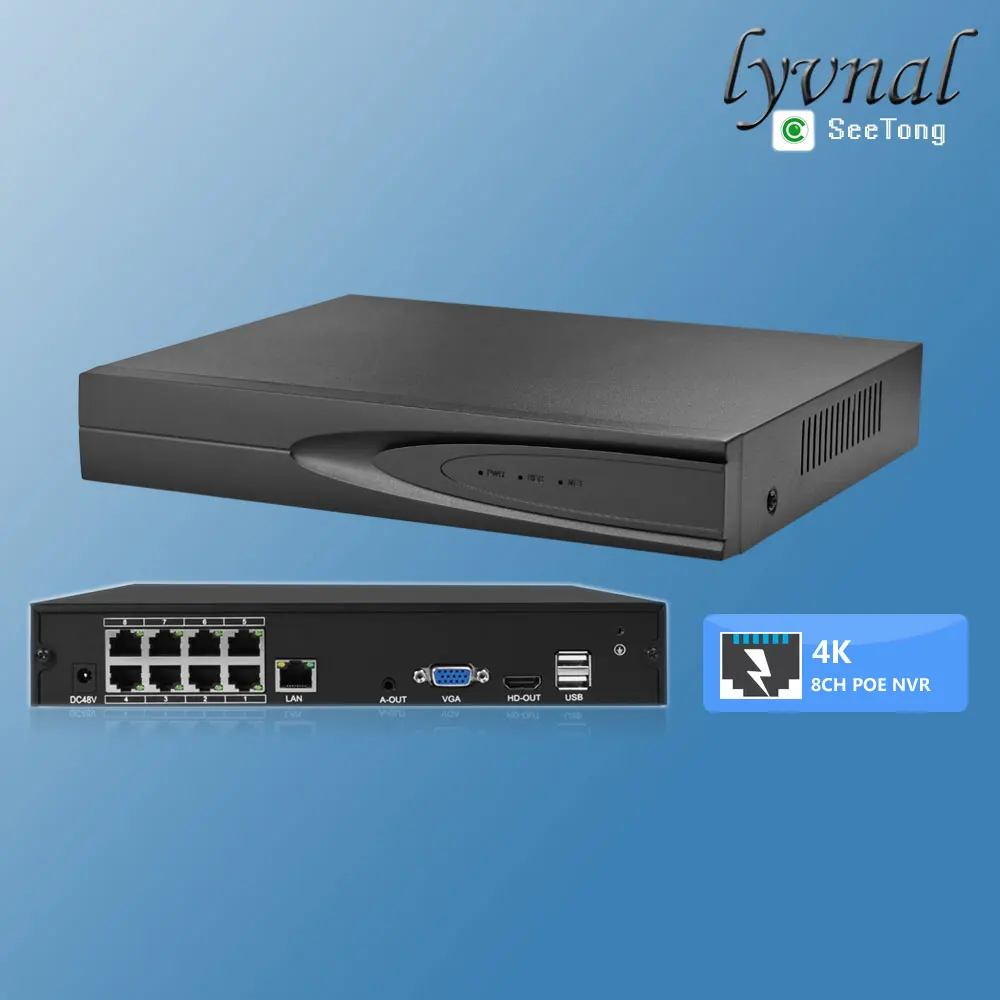 

H.265 8CH POE NVR 4K 8MP 5MP 4MP 1080P интеллектуальная запись ИИ сетевой видеорегистратор до 14TB HDD
