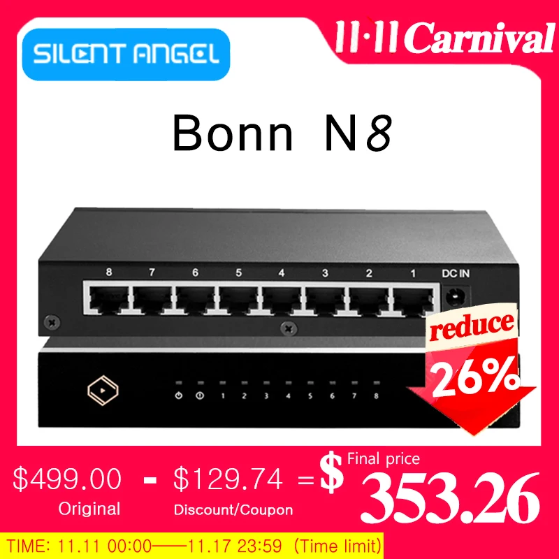 

Бесшумный сетевой переключатель Ангел Бонн N8 с Iow-шумоподавлением, высокоточные тактовые приемы, Hi-Fi система