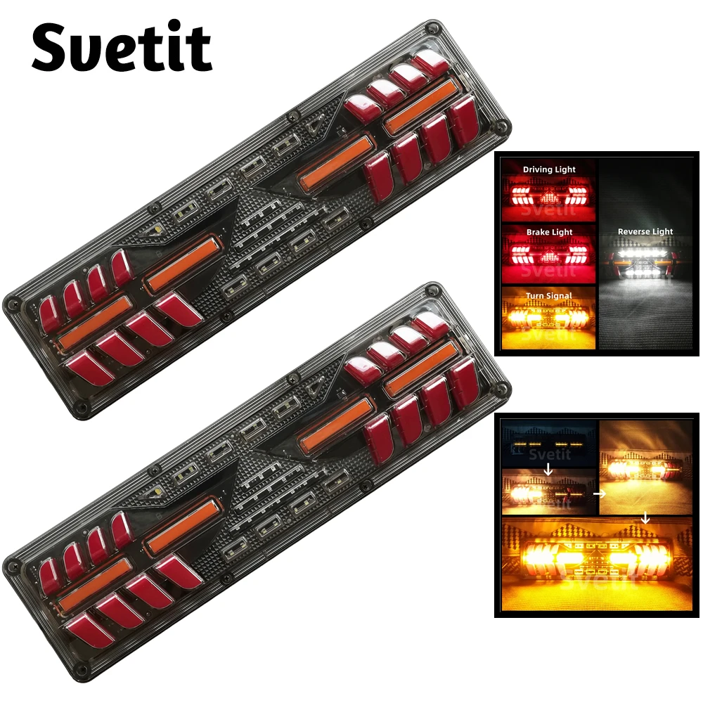 

2Pcs 24V Trailer Taillight LED Rear Headlight Truck Sequential Flashlight Dynamic Turn Signal Brake Reverse License Tail Light