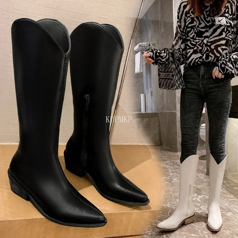 

Женские сапоги до колена, Белые Повседневные винтажные сапоги для верховой езды, на каблуке, Размеры 35-40, для осени и зимы, 2022