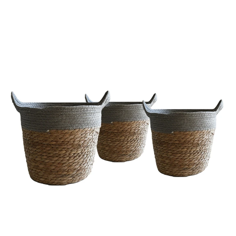 

Straw Basket Storage Basket Plant Potted Sundries Basket Seaweed Woven Rattan Flower Pot Set Flower Grass Basket
