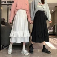 new two layers cupcake skirt a line long skirts for women autumn winter 2022 female wild loose high waisted midi skirt