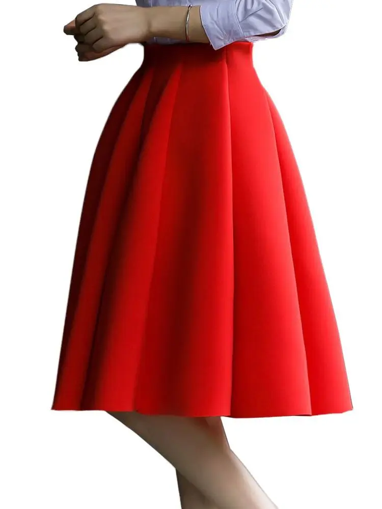 

Pleated Skirt Women High-Waisted Skirt Spring Autumn Knee-length S-5XL Elastic Waist Female Elegant Female Bottom Basic