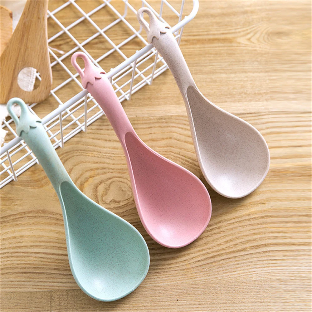 

Kitchen Wheat Straw Porridge Spoon Eggplant Soup Spoon Plastic Large Rice Spoon Kitchenware Thickened Household