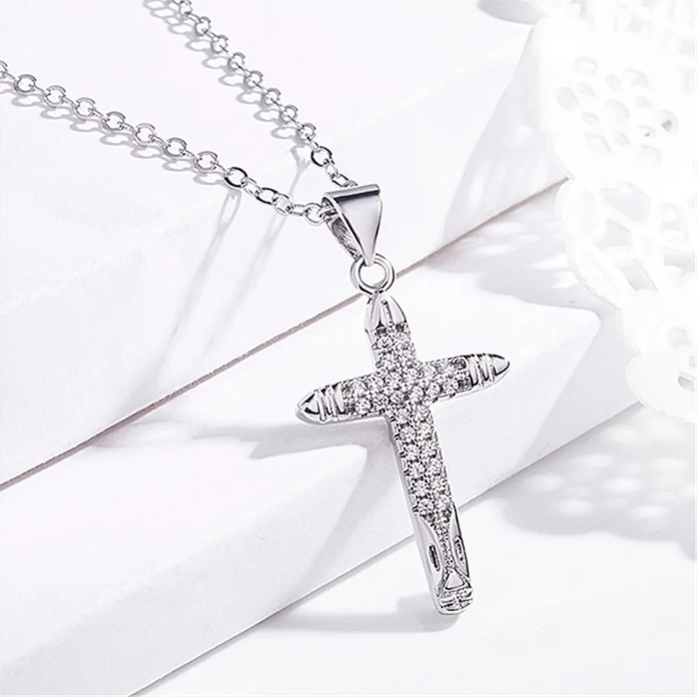 

1PC Brass Pendant Necklaces Cross Micro Pave Clear Cubic Zirconia Platinum