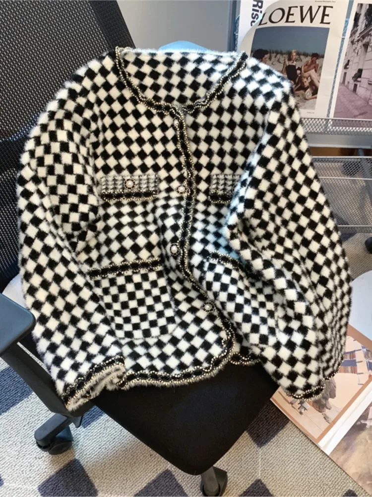 

2022 Autumn Vintage Plaid Jackets For Women Casual Long Sleeve Ladies Short Coats Female Chic Cardigan Loose Cloths