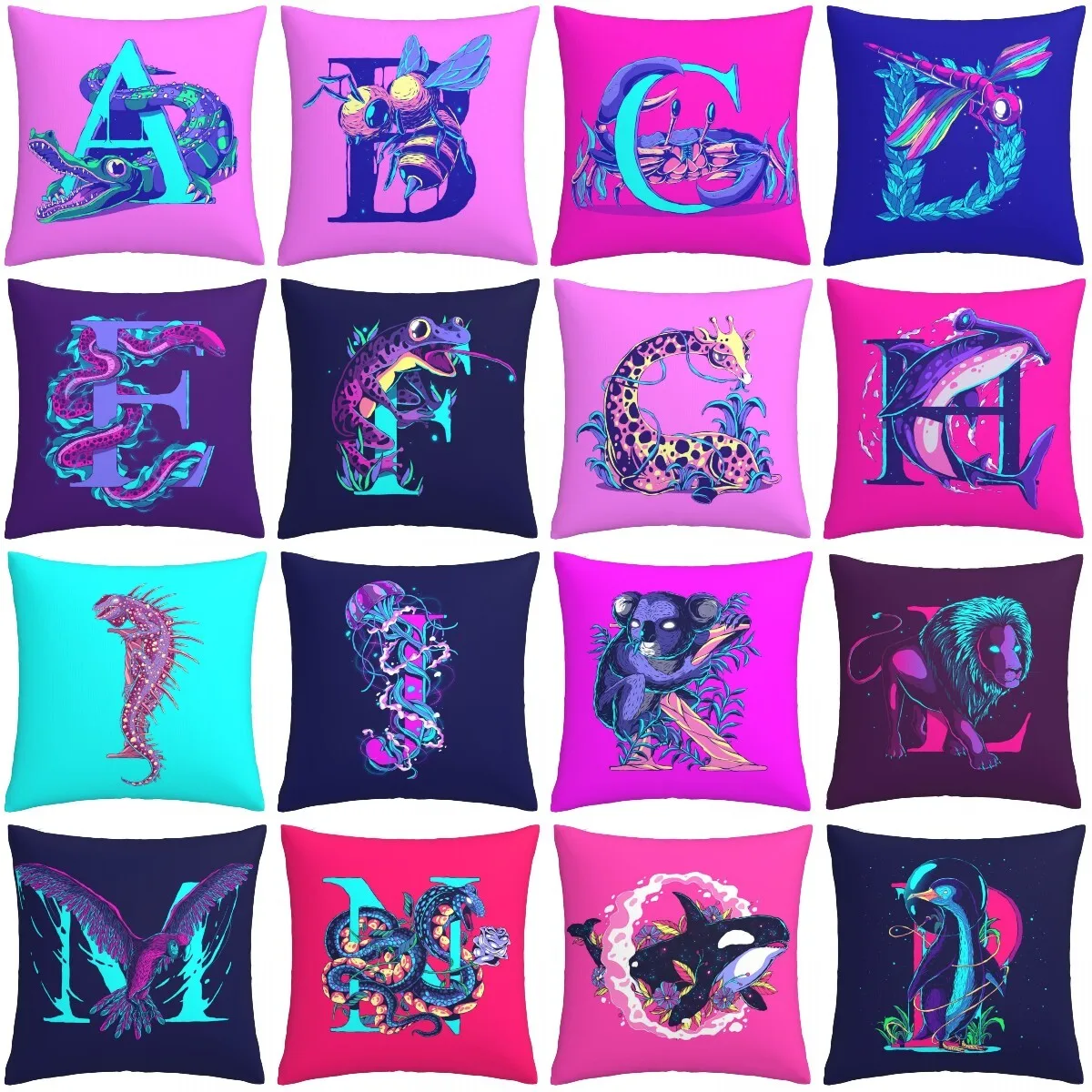 

BEEKBING 26 Species Letter Animals Linen Pillowcase Cushion Pillowcase Decoration Sofa Pillowcase Decoration For Home Decoration