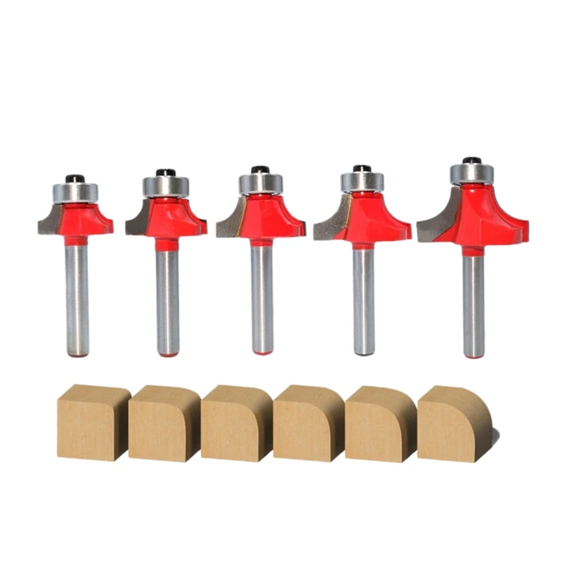 

5Pcs Shank Corner Round Over Router Bit Set With Bearing Cleaning Flush Milling Cutter For Wood Woodworking Tool