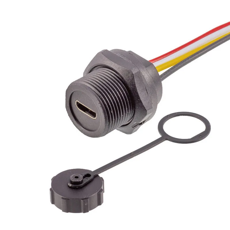 

M20 Outdoor Waterproof Micro USB Connector Date Adapter Female Socket Panel Mount Jack Snap Lock with Dust Cap